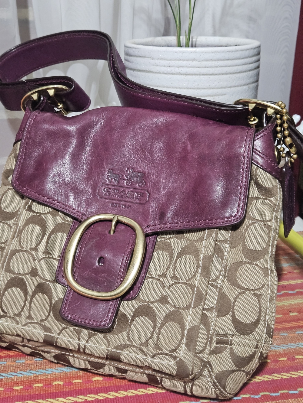 Coach Legacy Duffle Leather Trim Shoulder Bag Purple